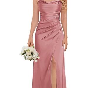 Elegant Dusty Rose Cowl Neck Evening Gown